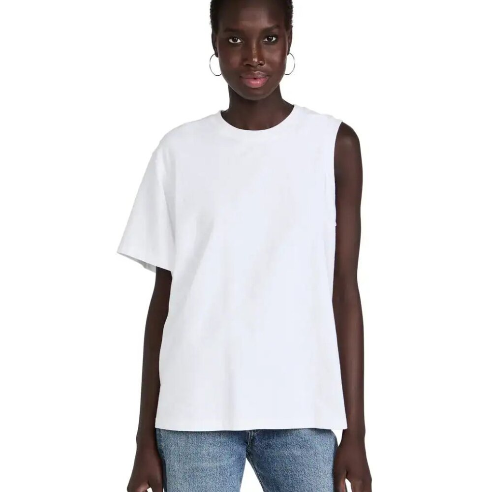 NWOT AGOLDE Della Asymmetric One Short Sleeve T-Shirt White Women's XS